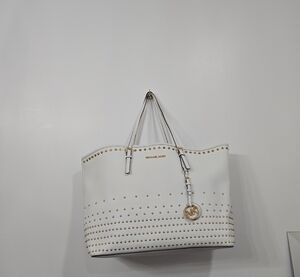Michael Kors White Leather Studded Tote